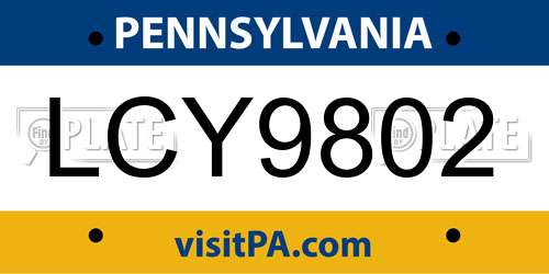LCY9802 Pennsylvania License Plate