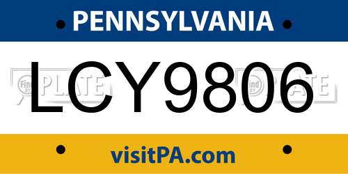 LCY9806 Pennsylvania License Plate