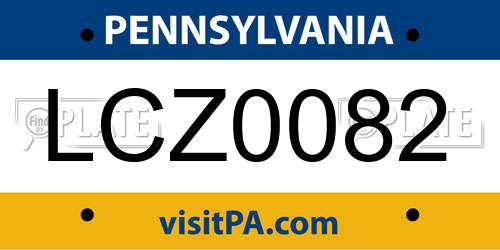 LCZ0082 Pennsylvania License Plate