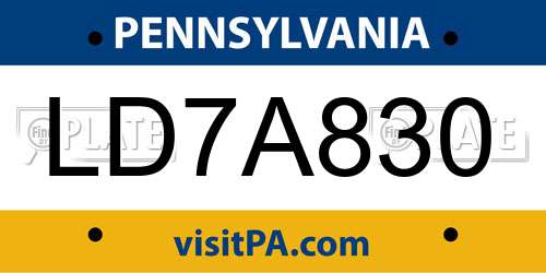 LD7A830 Pennsylvania License Plate