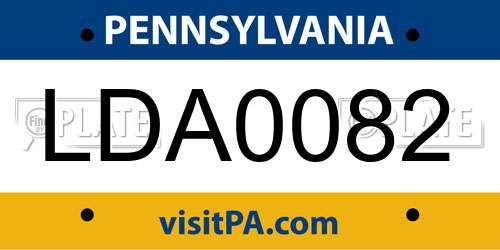 LDA0082 Pennsylvania License Plate