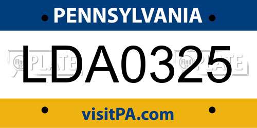 LDA0325 Pennsylvania License Plate
