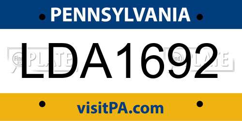 LDA1692 Pennsylvania License Plate