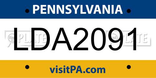 LDA2091 Pennsylvania License Plate