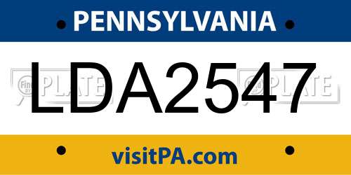 LDA2547 Pennsylvania License Plate