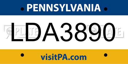 LDA3890 Pennsylvania License Plate