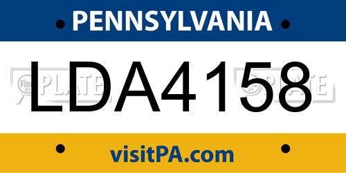LDA4158 Pennsylvania License Plate