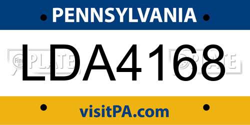 LDA4168 Pennsylvania License Plate