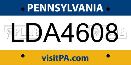 LDA4608 Pennsylvania License Plate