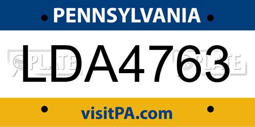 LDA4763 Pennsylvania License Plate
