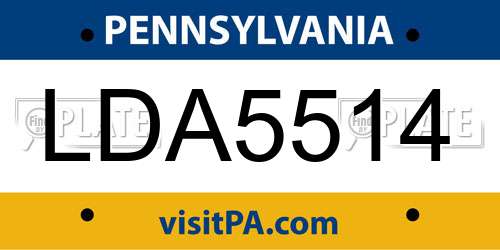 LDA5514 Pennsylvania License Plate