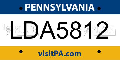 LDA5812 Pennsylvania License Plate