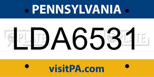 LDA6531 Pennsylvania License Plate