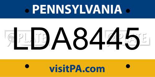 LDA8445 Pennsylvania License Plate