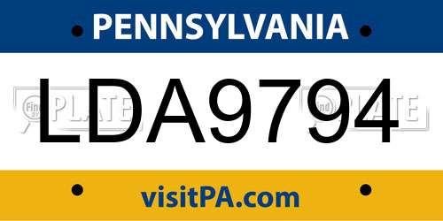 LDA9794 Pennsylvania License Plate