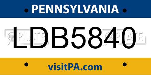 LDB5840 Pennsylvania License Plate