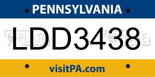 LDD3438 Pennsylvania License Plate