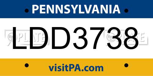 LDD3738 Pennsylvania License Plate