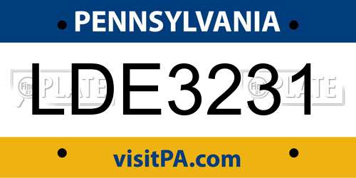 LDE3231 Pennsylvania License Plate
