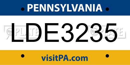 LDE3235 Pennsylvania License Plate