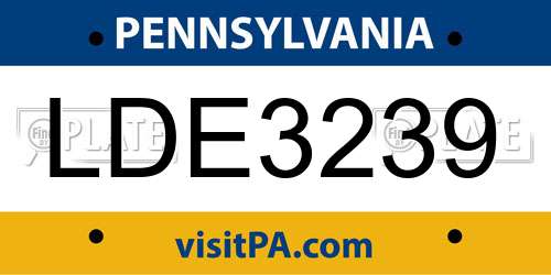 LDE3239 Pennsylvania License Plate