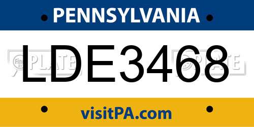 LDE3468 Pennsylvania License Plate