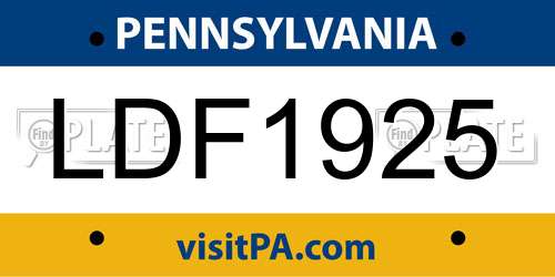 LDF1925 Pennsylvania License Plate