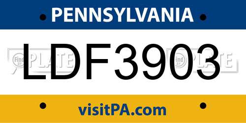 LDF3903 Pennsylvania License Plate