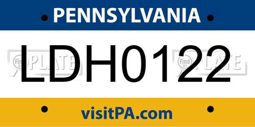 LDH0122 Pennsylvania License Plate