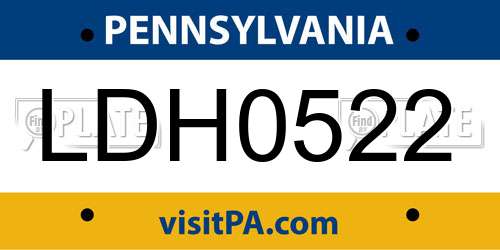 LDH0522 Pennsylvania License Plate