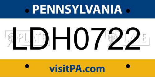 LDH0722 Pennsylvania License Plate