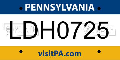 LDH0725 Pennsylvania License Plate
