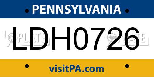 LDH0726 Pennsylvania License Plate