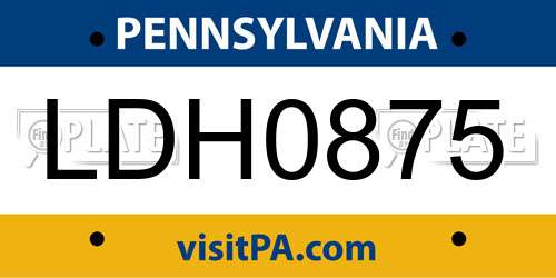 LDH0875 Pennsylvania License Plate