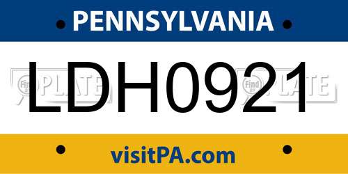 LDH0921 Pennsylvania License Plate
