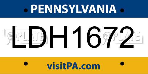 LDH1672 Pennsylvania License Plate