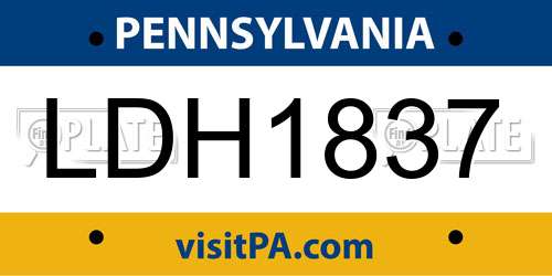 LDH1837 Pennsylvania License Plate