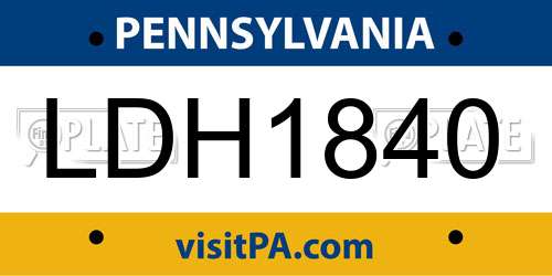 LDH1840 Pennsylvania License Plate