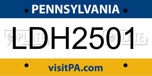 LDH2501 Pennsylvania License Plate