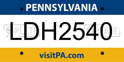 LDH2540 Pennsylvania License Plate