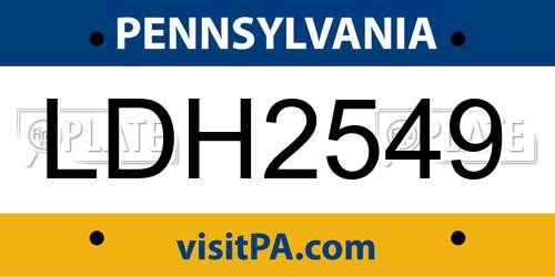 LDH2549 Pennsylvania License Plate