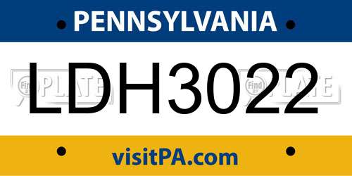 LDH3022 Pennsylvania License Plate