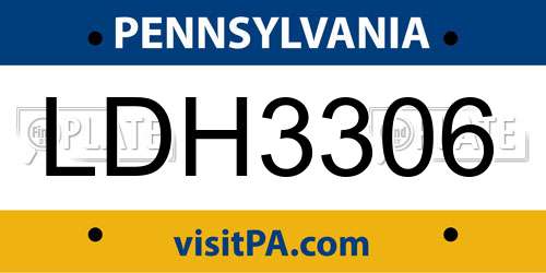LDH3306 Pennsylvania License Plate