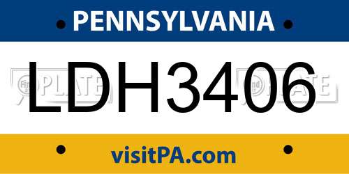 LDH3406 Pennsylvania License Plate