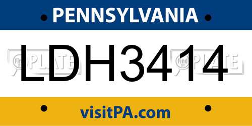 LDH3414 Pennsylvania License Plate