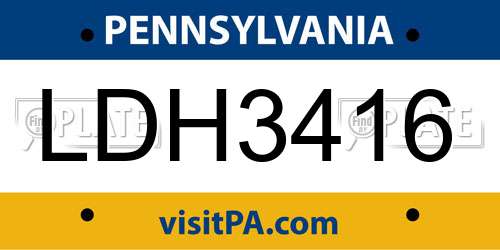 LDH3416 Pennsylvania License Plate