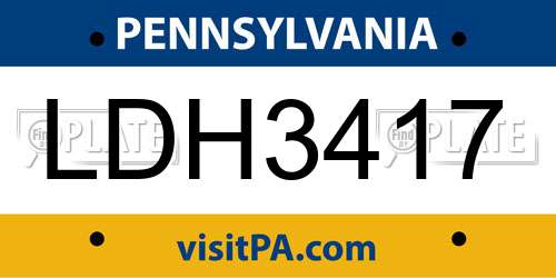 LDH3417 Pennsylvania License Plate