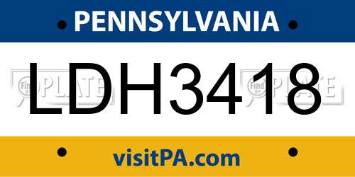 LDH3418 Pennsylvania License Plate