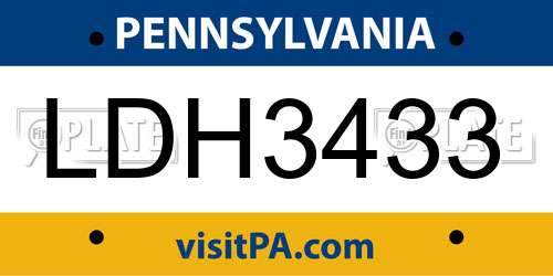 LDH3433 Pennsylvania License Plate