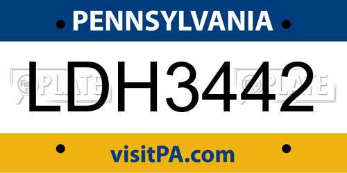 LDH3442 Pennsylvania License Plate